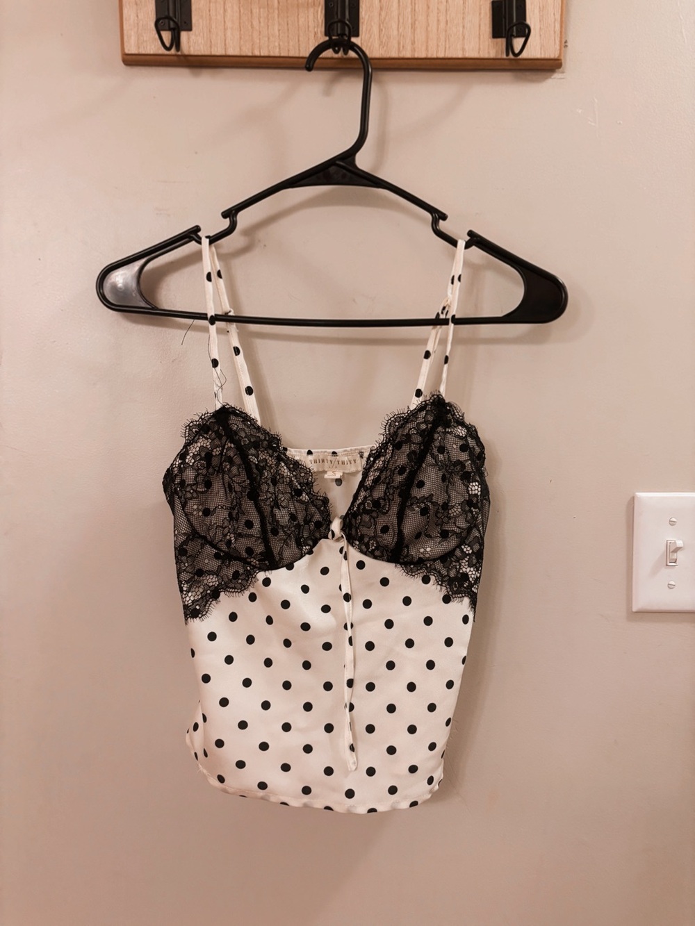 Polka Dot Lace-Trim Cami Top - Black & White